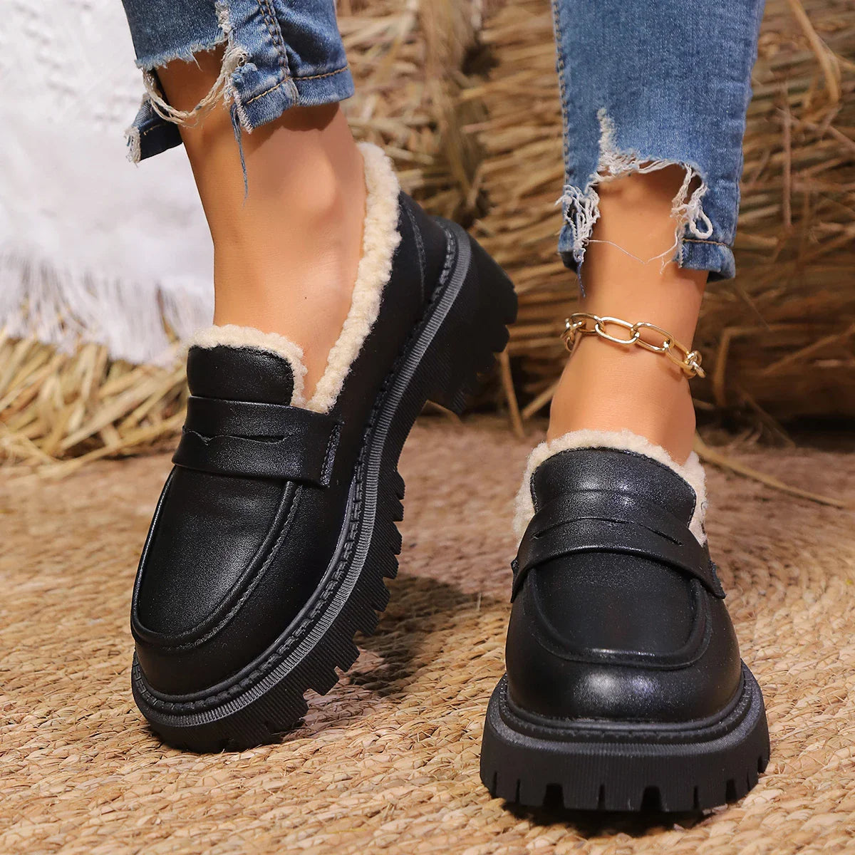 Fuzzy Inside Elevated Slip On Shoe