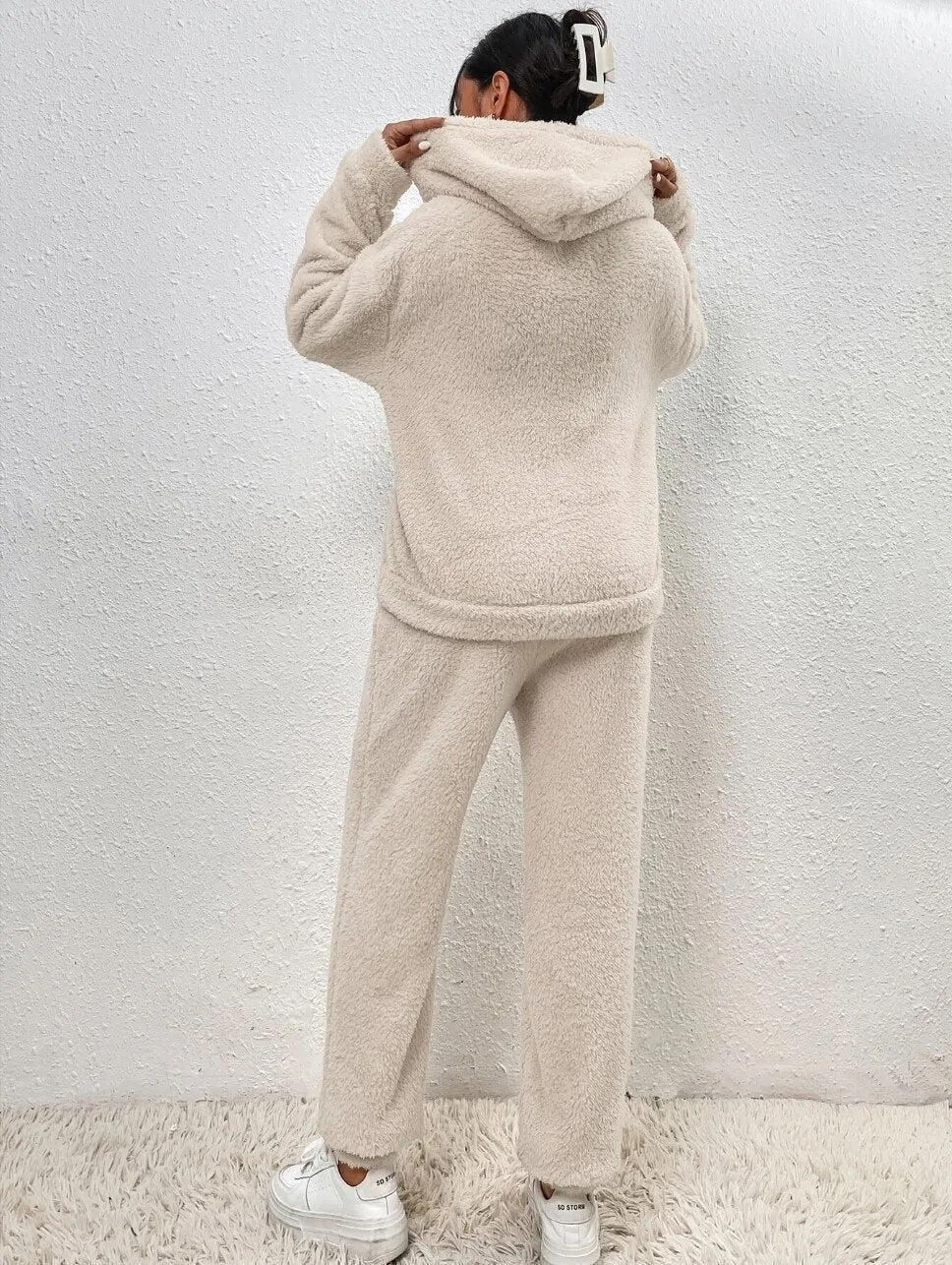 Soft Plush Teddy Hooded Jumpsuit for Lounging Comfort