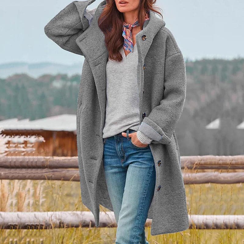 Warm Oversized Women's Wool Coat with Button Front