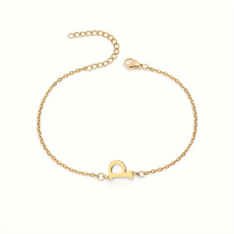 Simple Alphabet Bead Bangle Delicate Chain Necklace