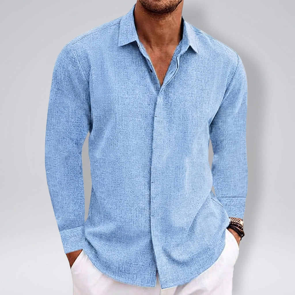 Casual Woven Shirt with Pointed Collar and Rounded Hem