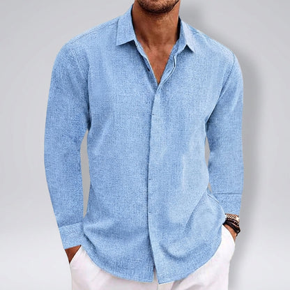 Casual Woven Shirt with Pointed Collar and Rounded Hem