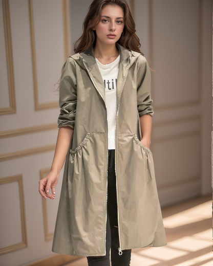 Waterproof Women's Long Rain Jacket with Zip - EasyApparels