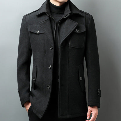 Slim Fit Mens Wool Coat with Button Front