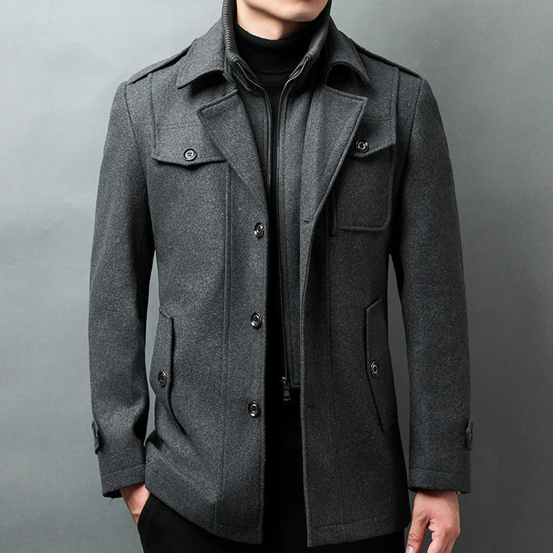 Slim Fit Mens Wool Coat with Button Front