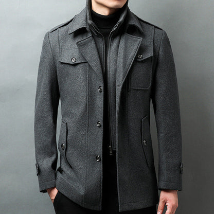 Slim Fit Mens Wool Coat with Button Front