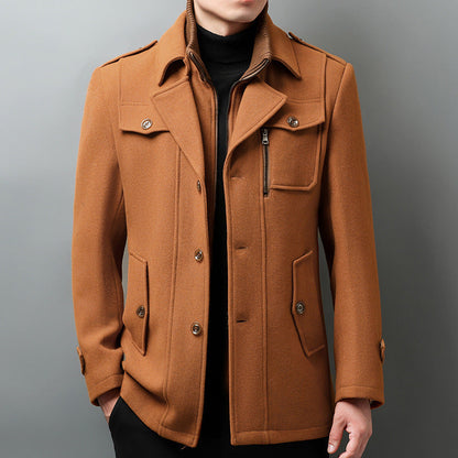 Slim Fit Mens Wool Coat with Button Front - EasyApparels