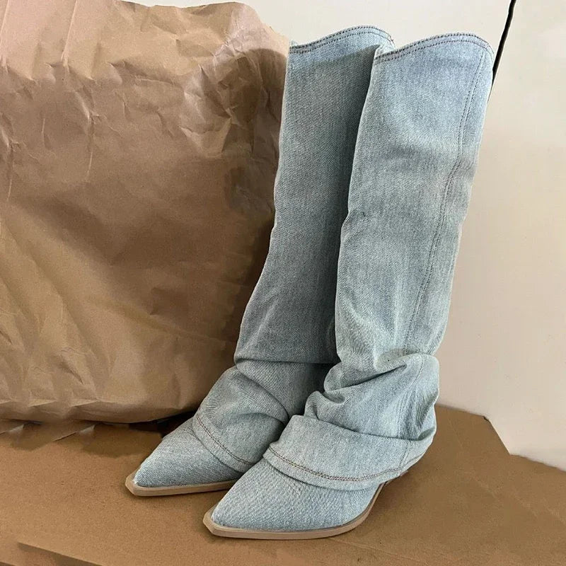 Trendy Women's High Denim Boots
