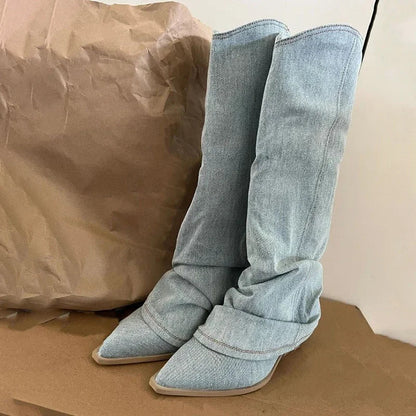 Trendy Women's High Denim Boots