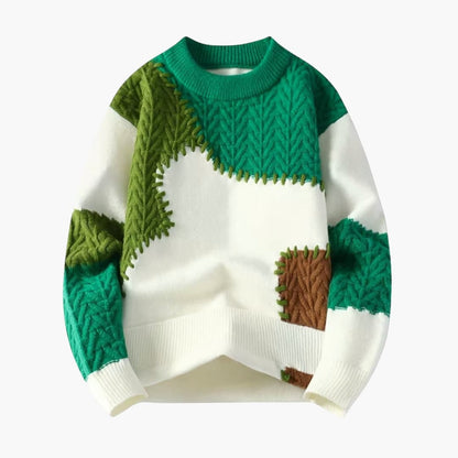 Colorful Textured Crew Neck Knit Sweater