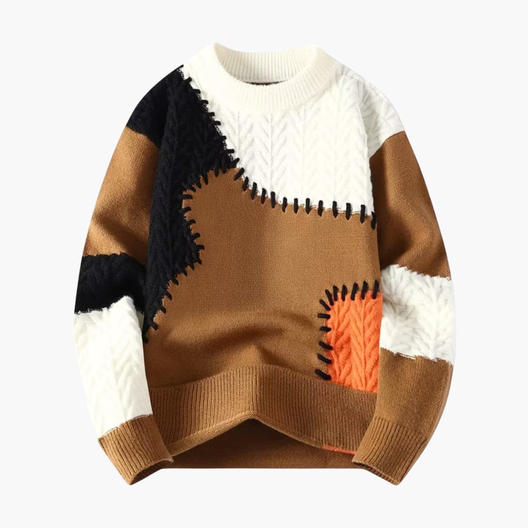 Colorful Textured Crew Neck Knit Sweater