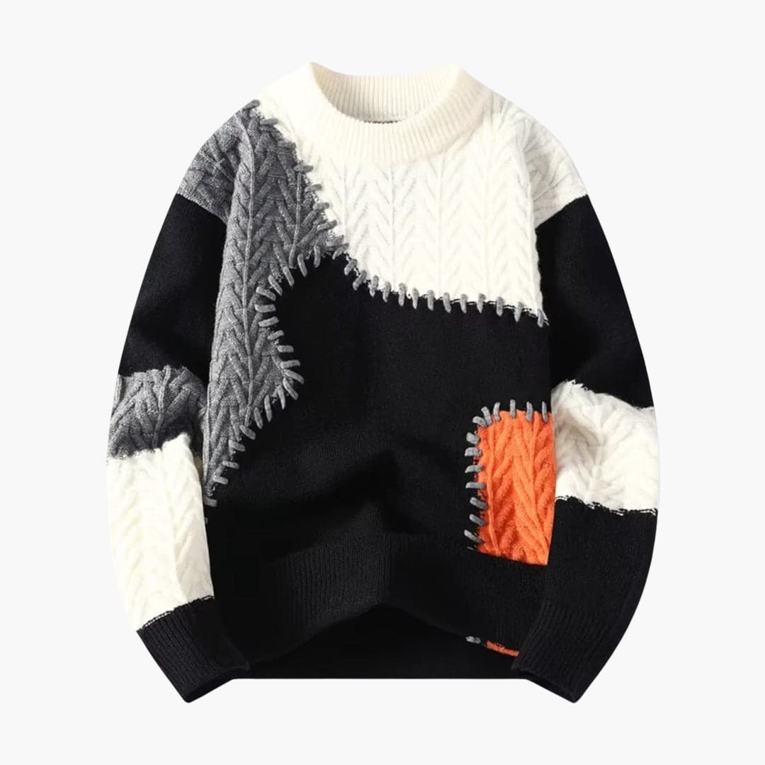 Colorful Textured Crew Neck Knit Sweater