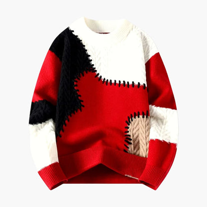 Colorful Textured Crew Neck Knit Sweater