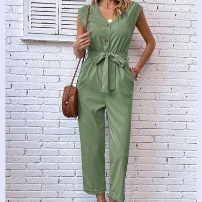 Sleeveless V Neck Women's Jumpsuit