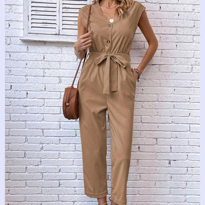 Sleeveless V Neck Women's Jumpsuit