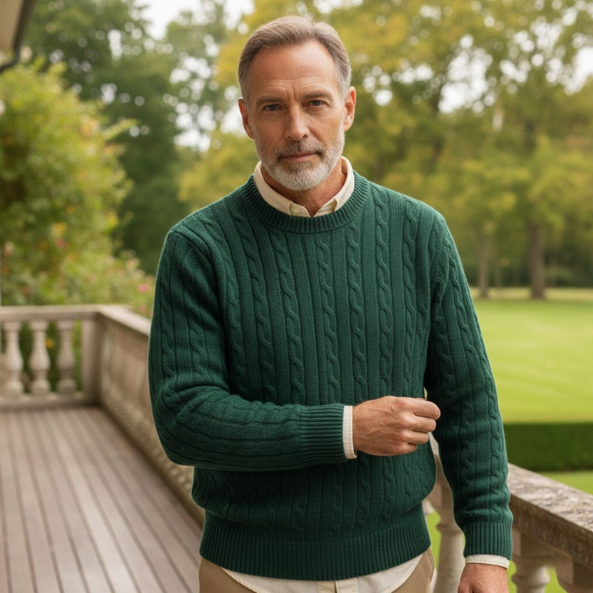 Soft Green Mens Merino Wool Crew Neck Sweater