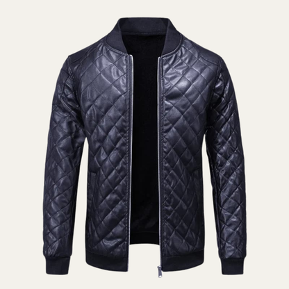 Warm Quilted Leather Men's Winter Bomber Jacket