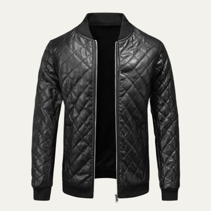 Warm Quilted Leather Men's Winter Bomber Jacket