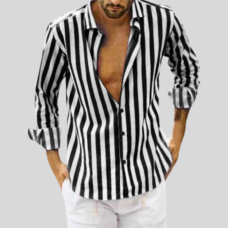 Men's Striped Button Down Long Sleeve Shirt - EasyApparels