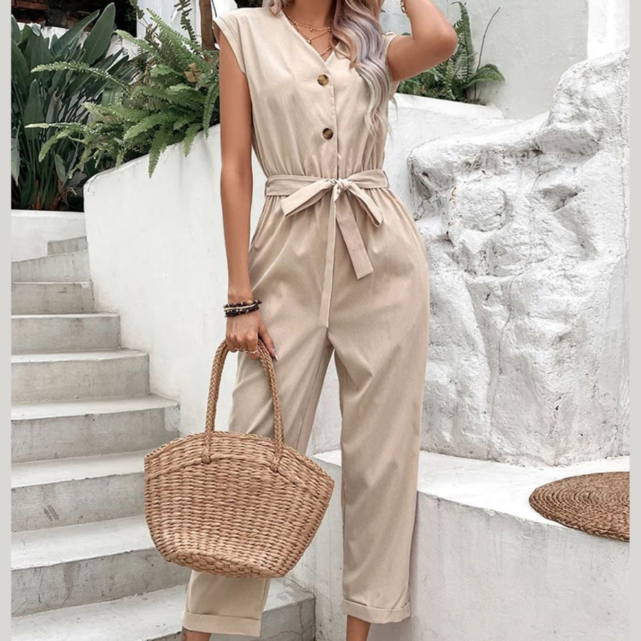 Sleeveless V Neck Women's Jumpsuit