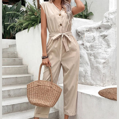 Sleeveless V Neck Women's Jumpsuit