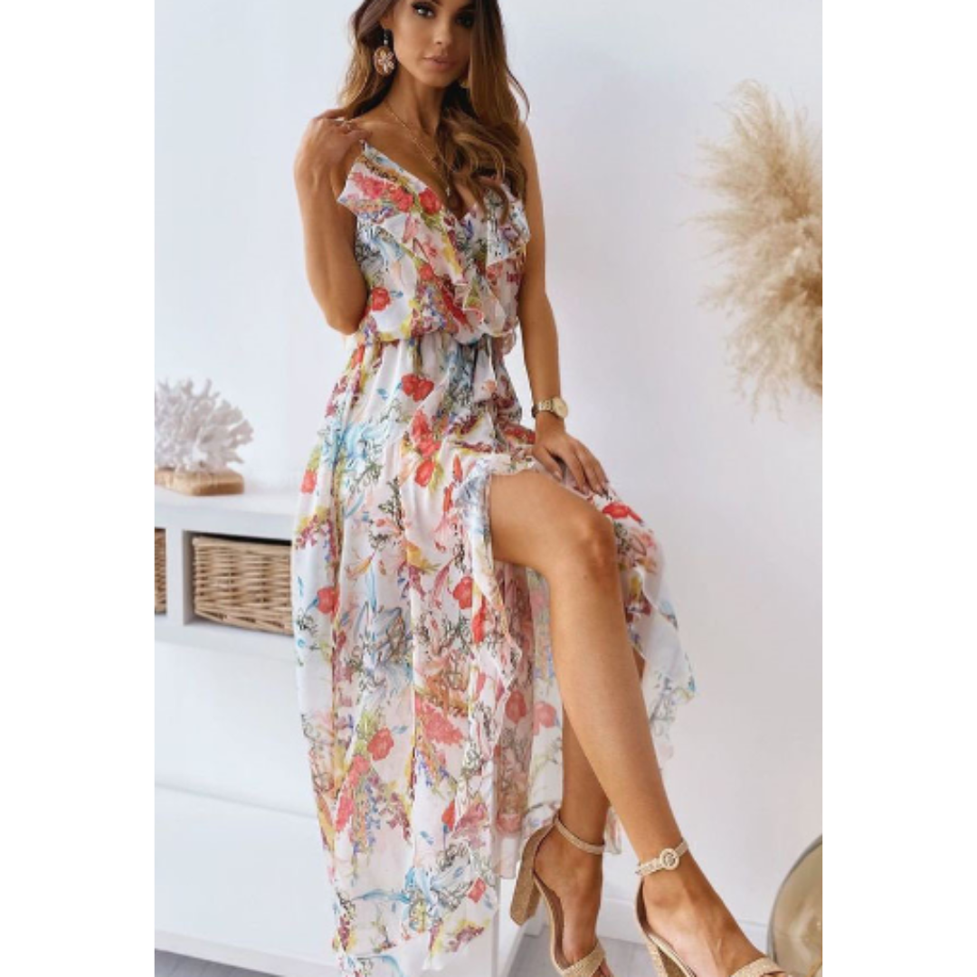 Flowy Summer Dress with Ruffles and High Split - EasyApparels