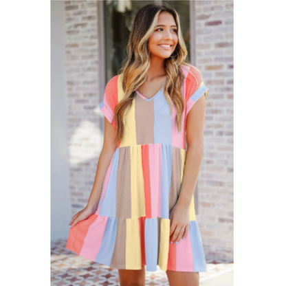 Casual V-Neck Short Sleeve A-Line Dress - EasyApparels