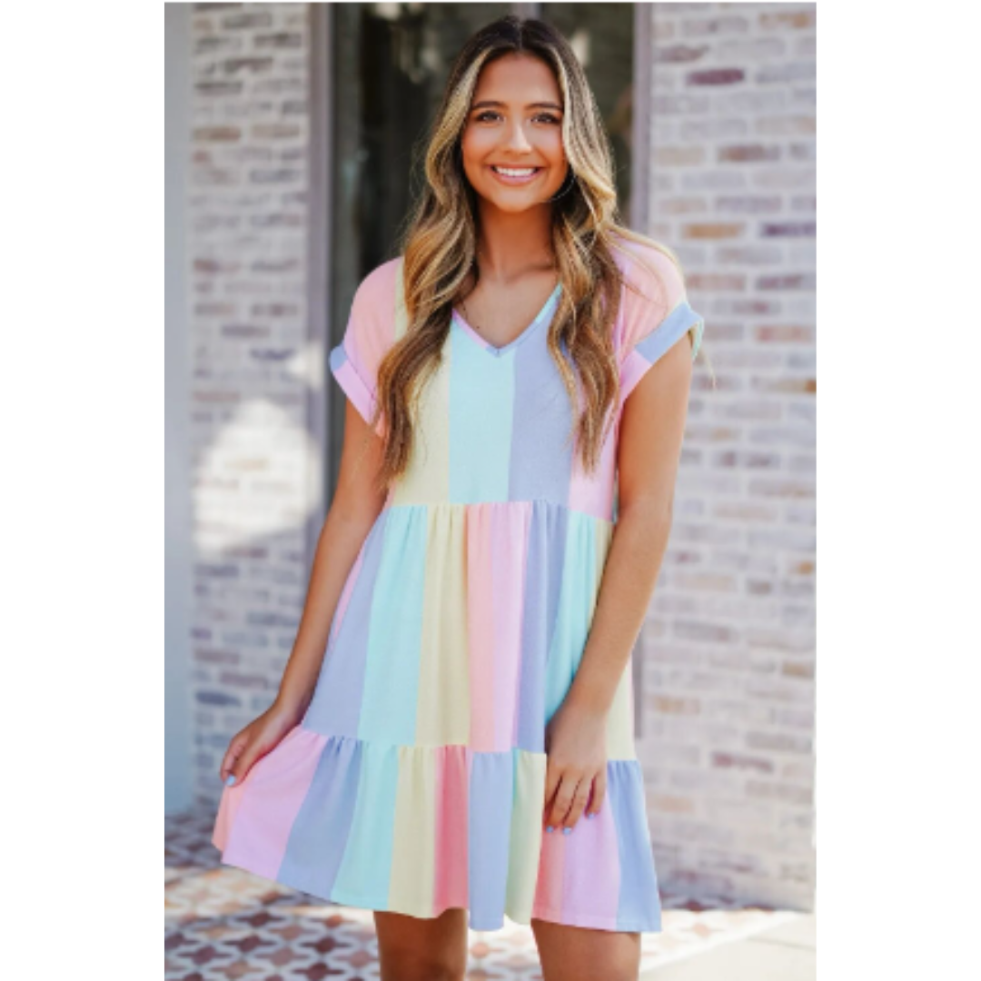 Casual V-Neck Short Sleeve A-Line Dress