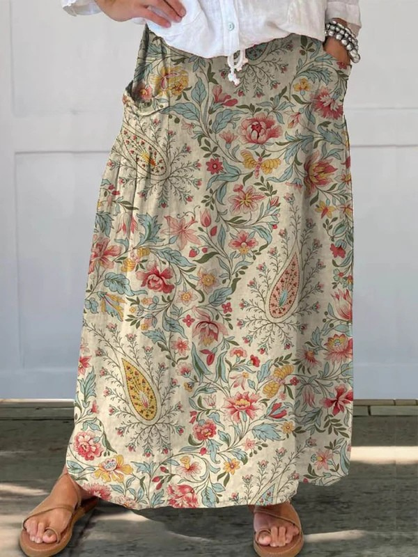 Retro Floral Pattern Mini Pocket Skirt - Vossary