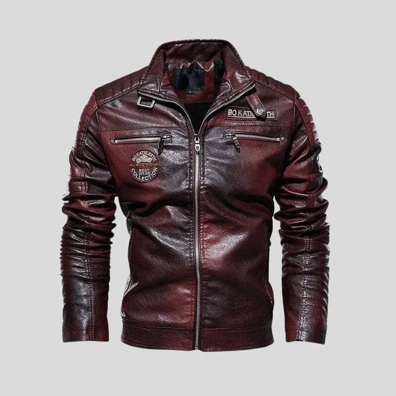 Real Leather Biker Jacket with Zip Pockets - EasyApparels