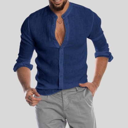Casual Linen Mens Long Sleeve Shirt