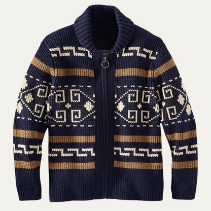 Warm Aztec Pattern Men's Cardigan Sweater