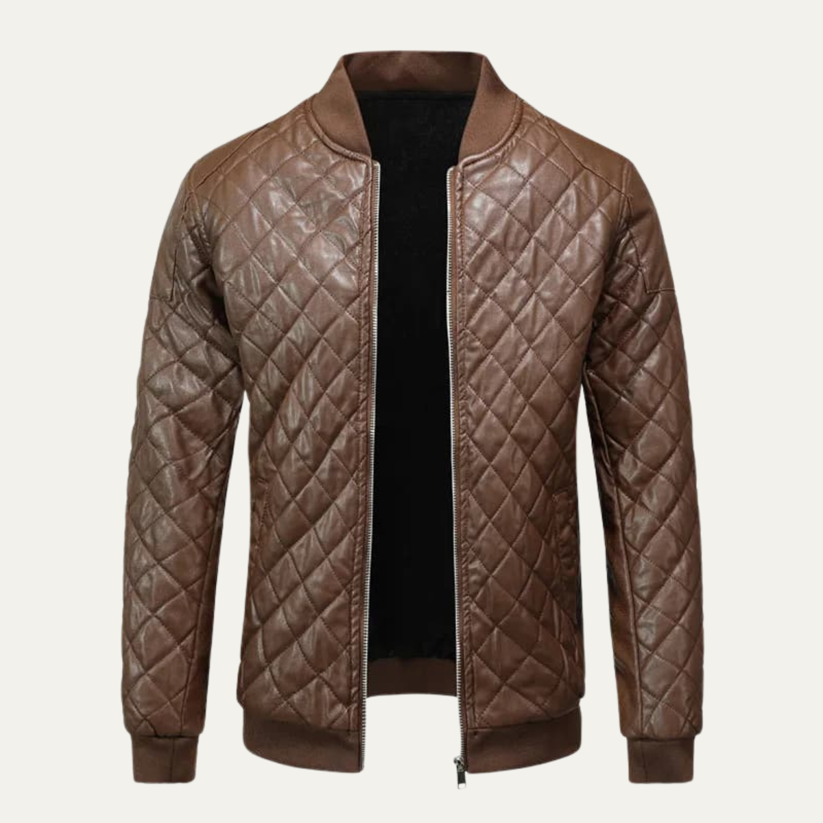 Warm Quilted Leather Men's Winter Bomber Jacket - Vossary