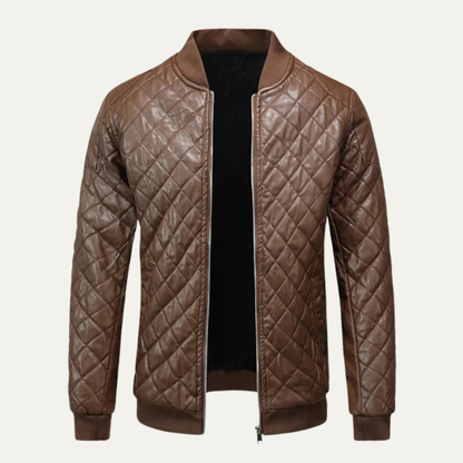 Warm Quilted Leather Men's Winter Bomber Jacket - Vossary
