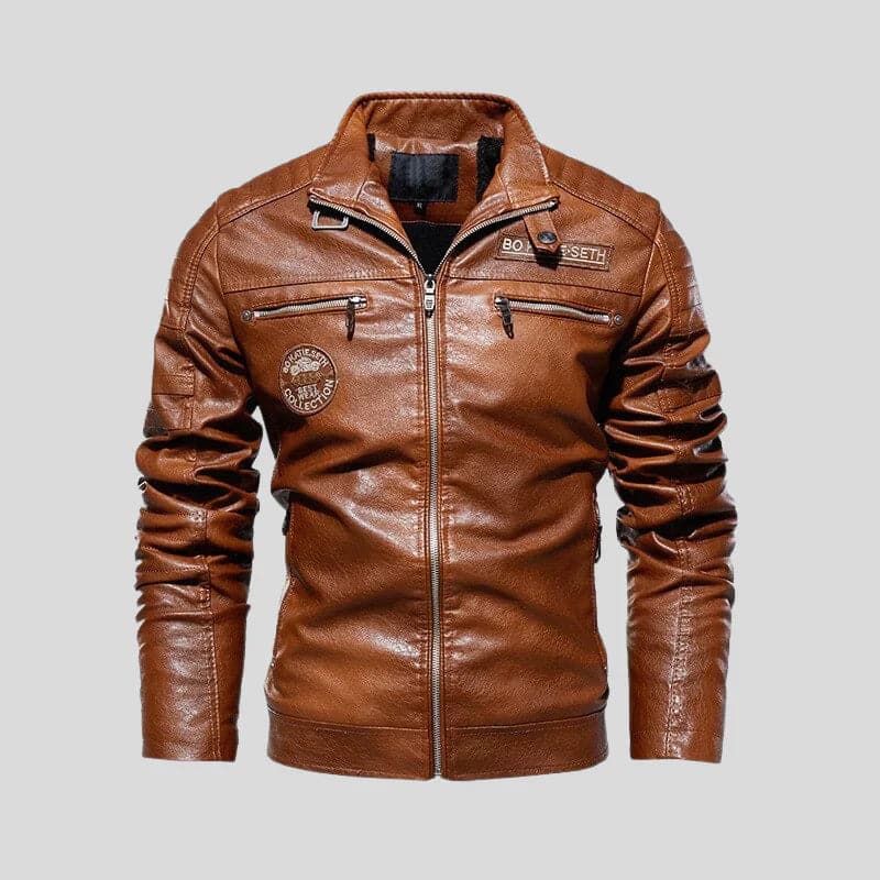 Real Leather Biker Jacket with Zip Pockets