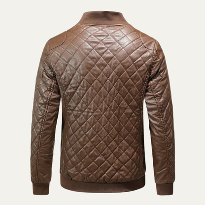 Warm Quilted Leather Men's Winter Bomber Jacket
