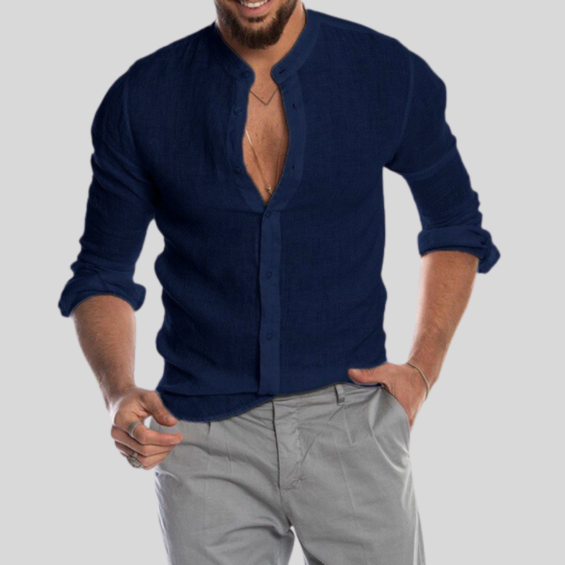 Casual Linen Mens Long Sleeve Shirt
