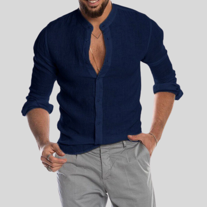 Casual Linen Mens Long Sleeve Shirt