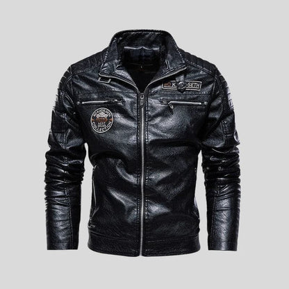 Real Leather Biker Jacket with Zip Pockets