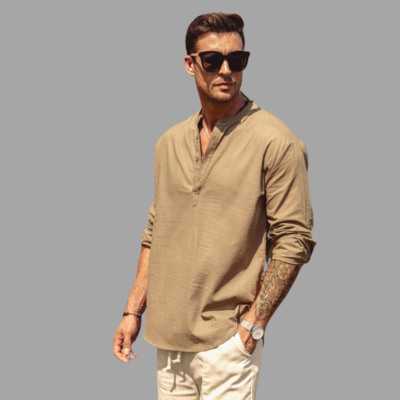 Men's Casual Long Sleeve Henley Shirt - EasyApparels