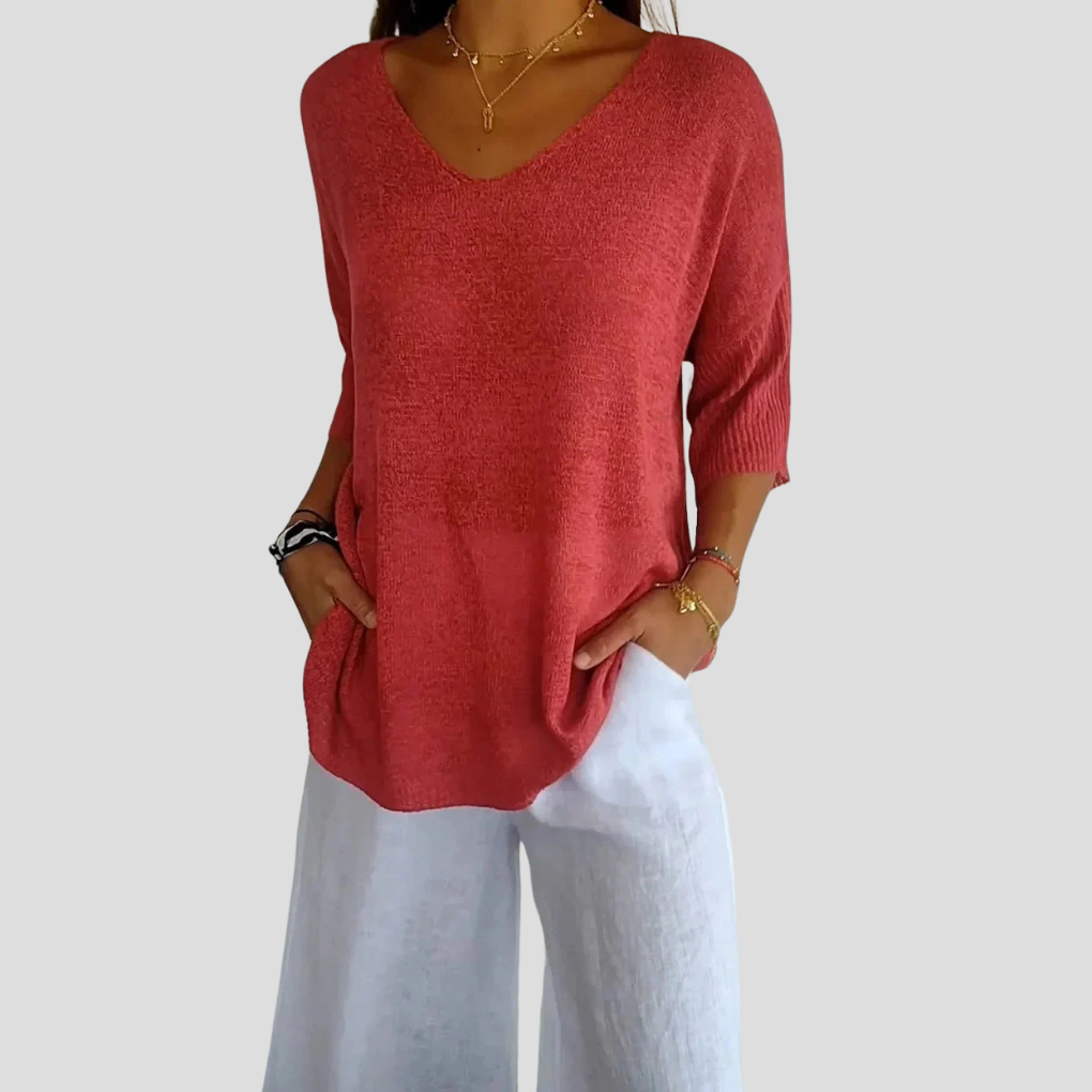 Comfy Women's V-Neck Sweater Top - Vossary