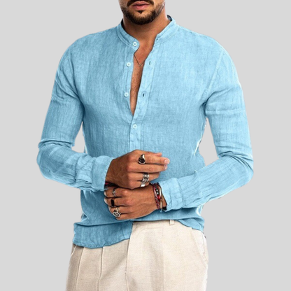 Casual Linen Mens Long Sleeve Shirt