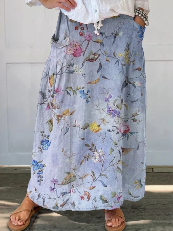 Classic Floral Pattern A-Line Skirt - Vossary