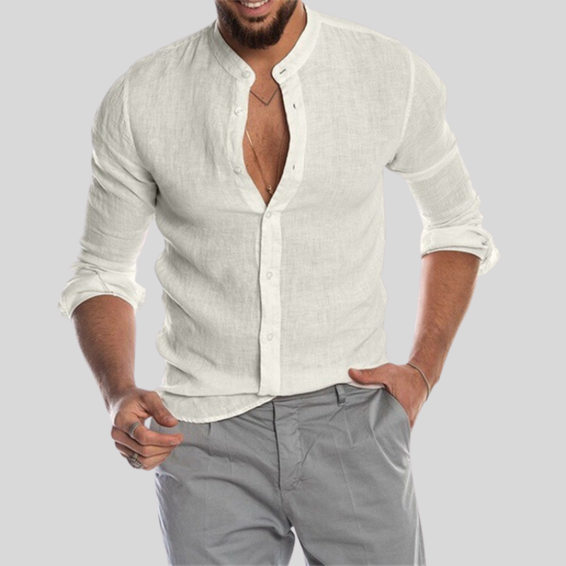 Casual Linen Mens Long Sleeve Shirt