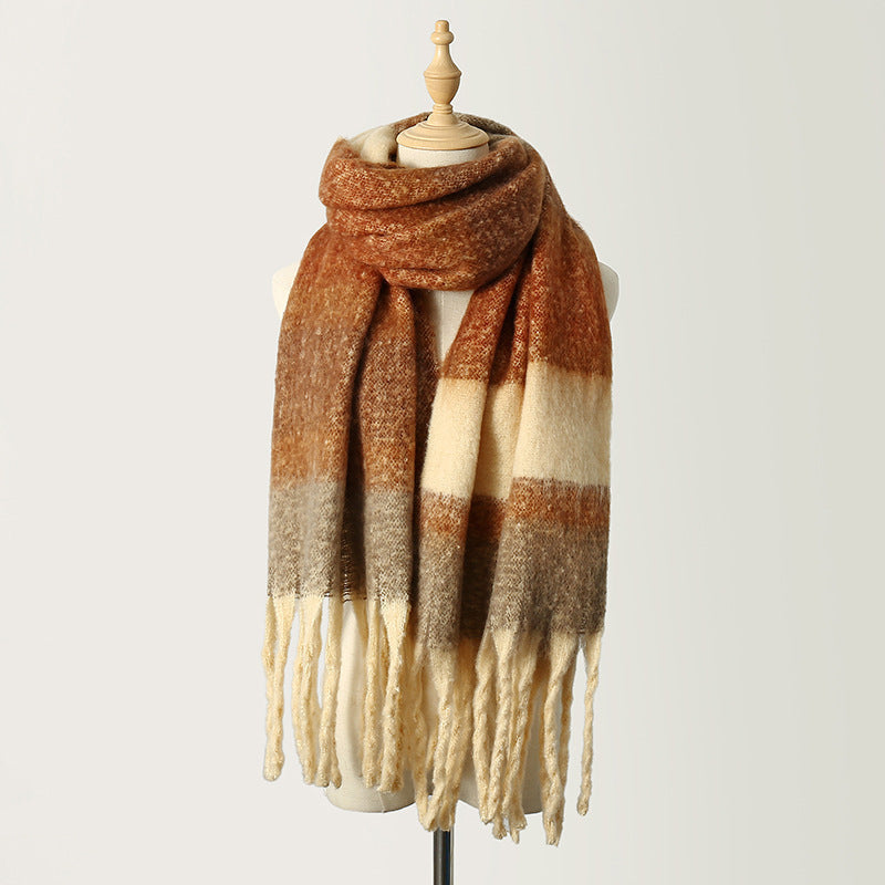 Large Striped Fringe Scarf - EasyApparels