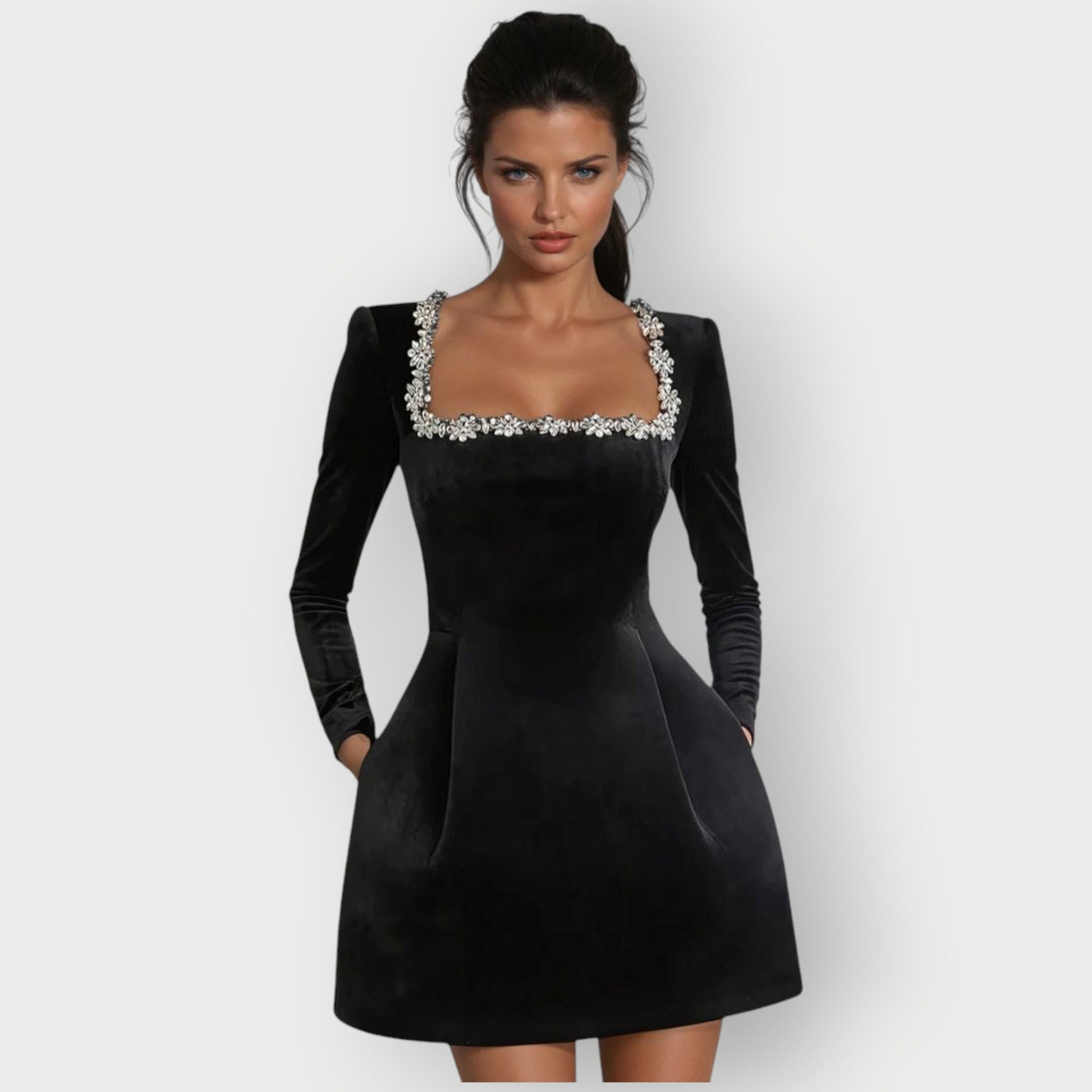Luxurious Soft Square Neckline Mini Dress - Vossary