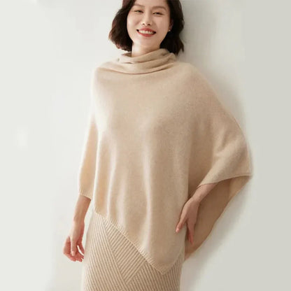 Cozy Women's Wool Cape - Turtleneck, Pointed Edge - Luxicro