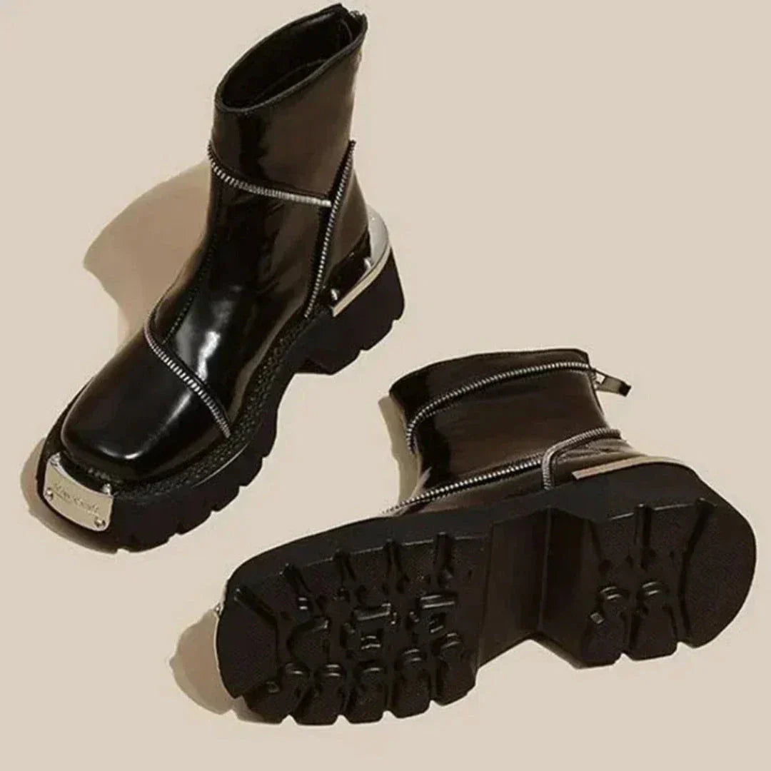 Low Heel Zip Up Ankle Boots