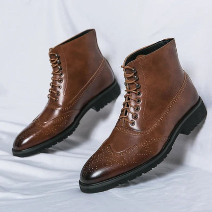 Luxury Leather Wingtip Boots - EasyApparels
