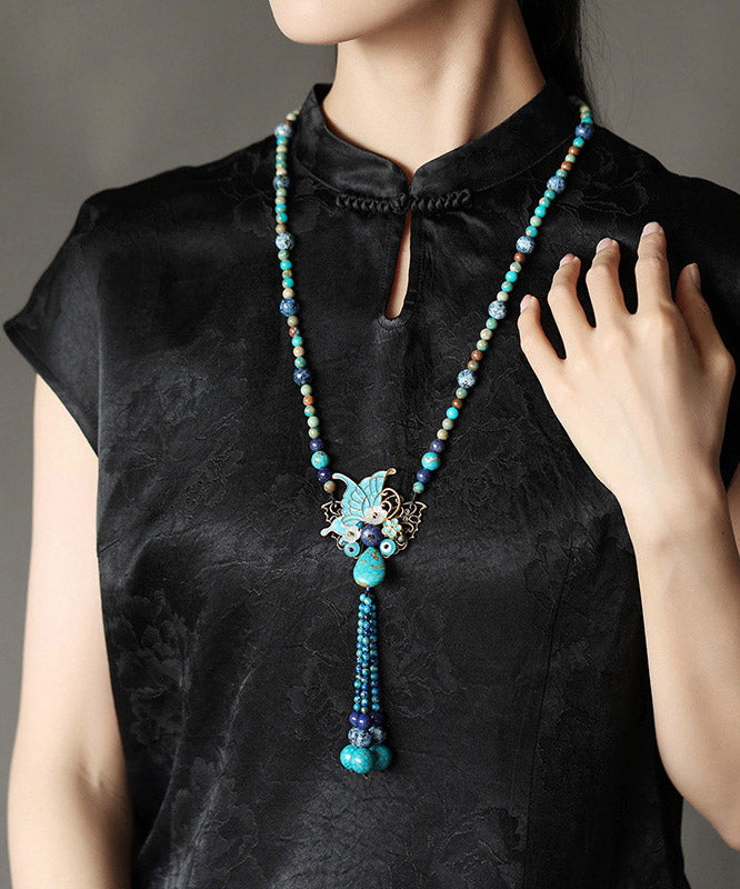 Pendentif collier coquillage turquoise en métal ancien - EasyApparels
